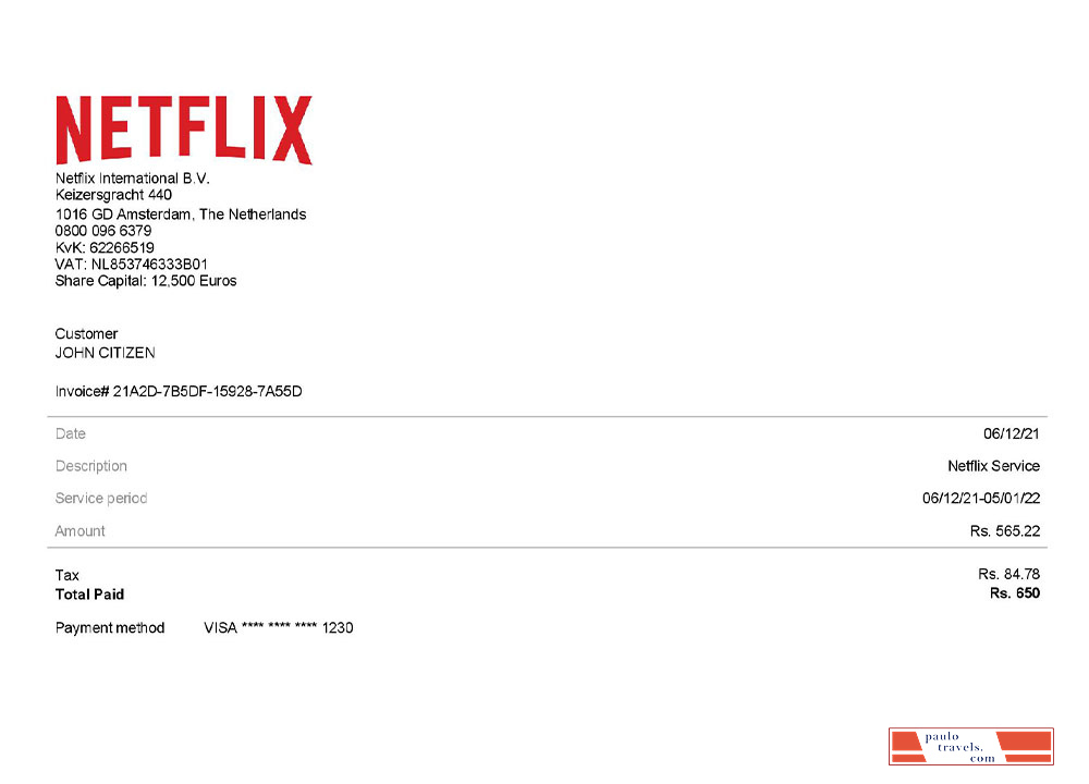 USA Netflix invoice template PSD template